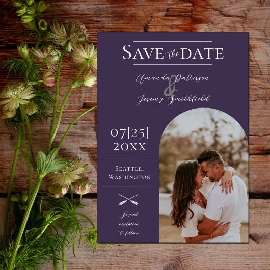 Save The Date Photo moderne Boho Arch | Purple Enregistrer la da