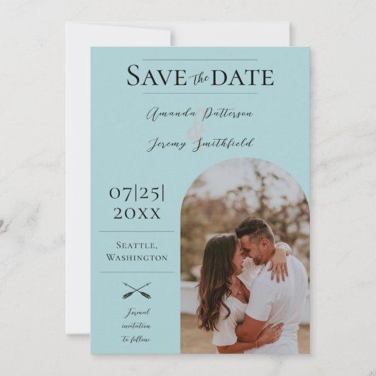 Save The Date Photo moderne Boho Arch | Turquoise Enregistrer la (Devant)