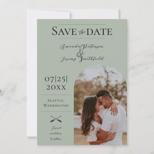 Save The Date Photo moderne Boho Arch | Vert sage (Devant)
