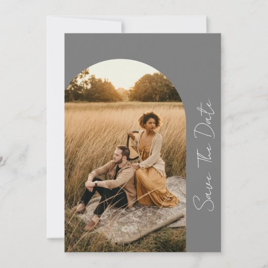 Save The Date Photo moderne Boho Frame Mariage Gris (Devant)