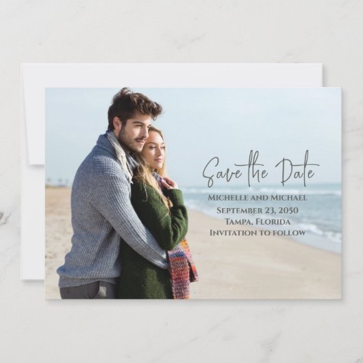 Save The Date Photo moderne Calligraphie tendance Simple QR Code (Devant)