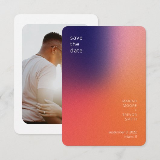 Save The Date Photo moderne couleur dégradé violet orange violet (Devant / Derrière)