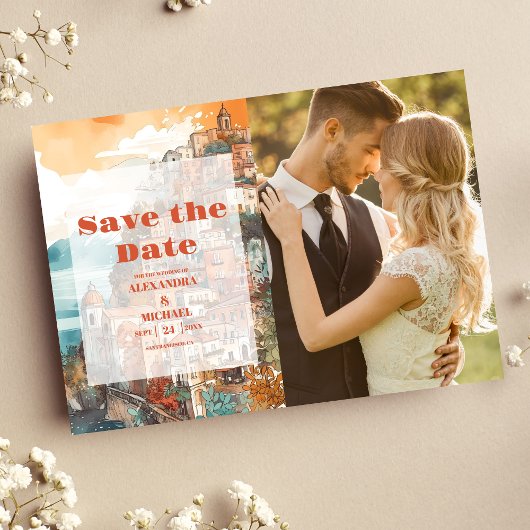 Save The Date Photo Moderne Élégant Italie Destination Mariage