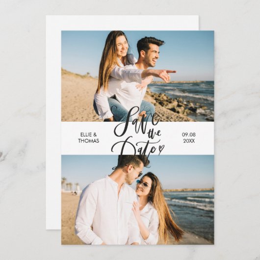 Save The Date Photo Moderne Élégant Script Mariage Enregistrer L (Devant / Derrière)