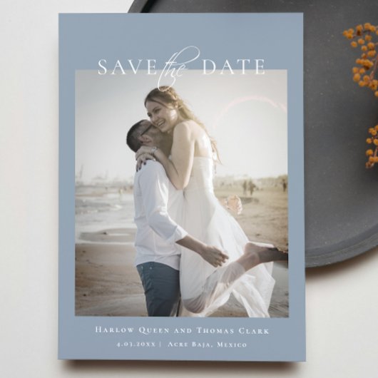 Save The Date Photo moderne élégante Dusty Blue