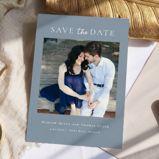 Save The Date Photo moderne élégante Dusty Blue