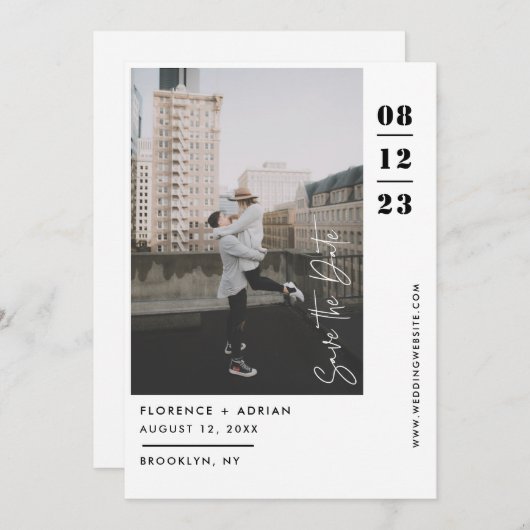 Save The Date Photo moderne en noir et blanc (Devant / Derrière)