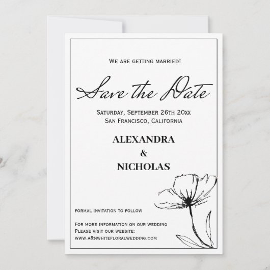 Save The Date Photo moderne en noir et blanc Enregistrer la date (Dos)