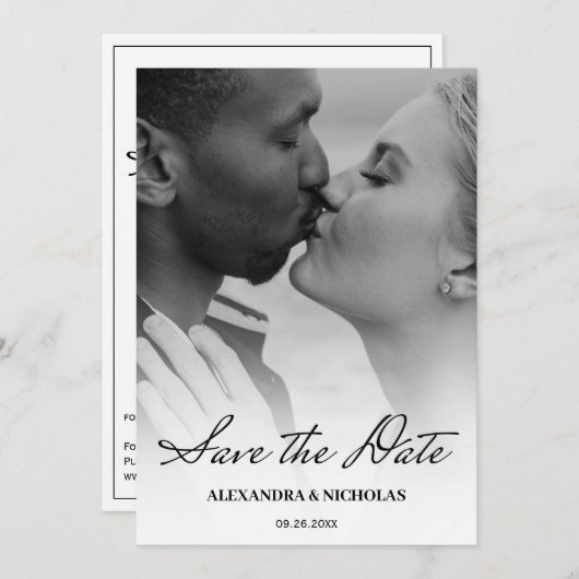 Save The Date Photo moderne en noir et blanc Enregistrer la date (Devant / Derrière)
