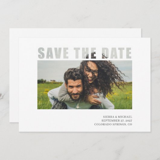 Save The Date Photo moderne Enregistrer la date avec un texte tr (Devant / Derrière)