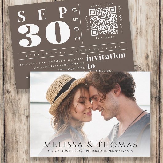 Save The Date Photo Moderne Enregistrer la Date Code QR Simple M