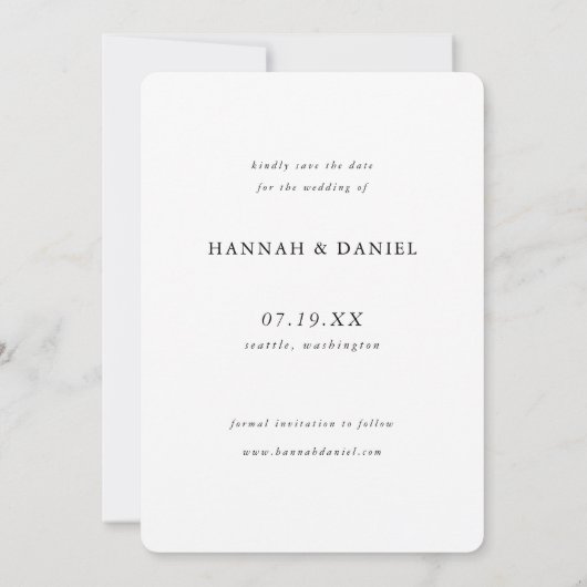 Save The Date Photo moderne Enregistrer la date Mariage Inviter  (Dos)