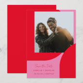 Save The Date Photo moderne Gras Géométrique Unique Rose Clair (Devant / Derrière)