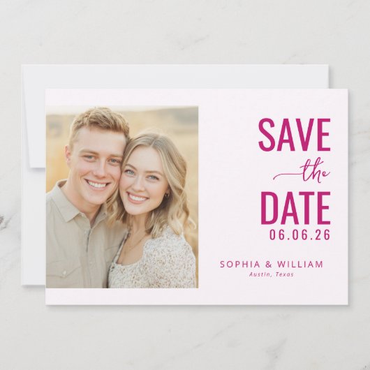 Save The Date Photo Moderne Magenta Joyeux (Devant)