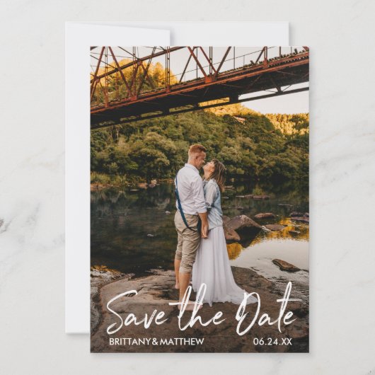 Save The Date Photo moderne manuscrite Script Couple (Devant)