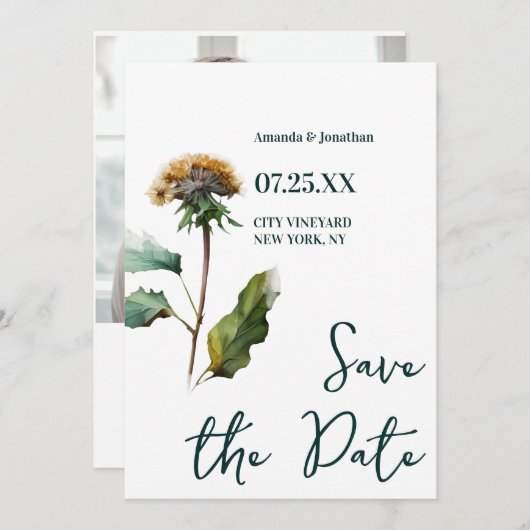 Save The Date Photo moderne Mariage floral Enregistrer la date (Devant / Derrière)