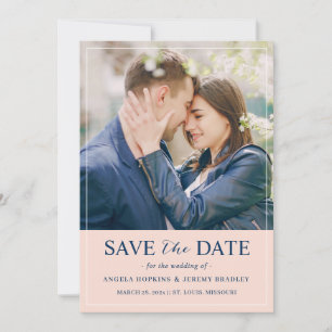 Save The Date Photo moderne minimaliste de Blush et de Navy Eleg