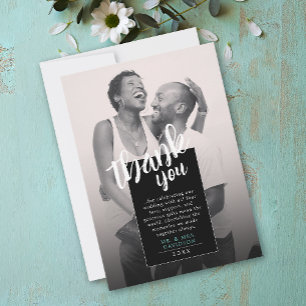 Save The Date Photo moderne noir blanc QR Merci Brush Scripte