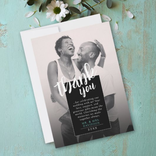 Save The Date Photo moderne noir blanc QR Merci Brush Scripte