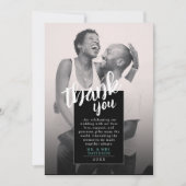 Save The Date Photo moderne noir blanc QR Merci Brush Scripte (Devant)