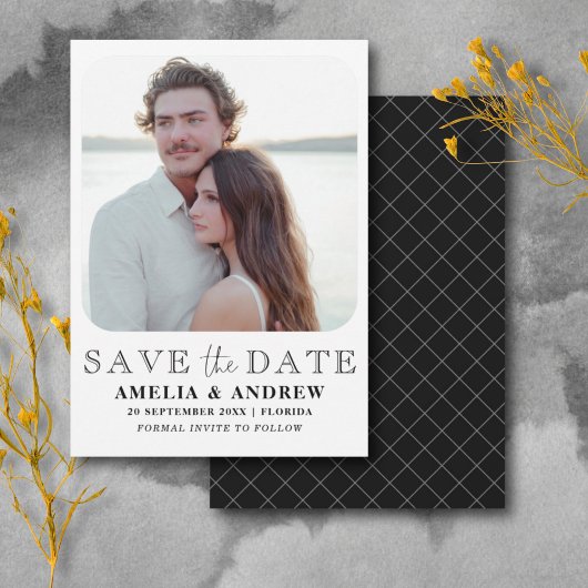Save The Date Photo moderne noir et blanc pour annoncer la date