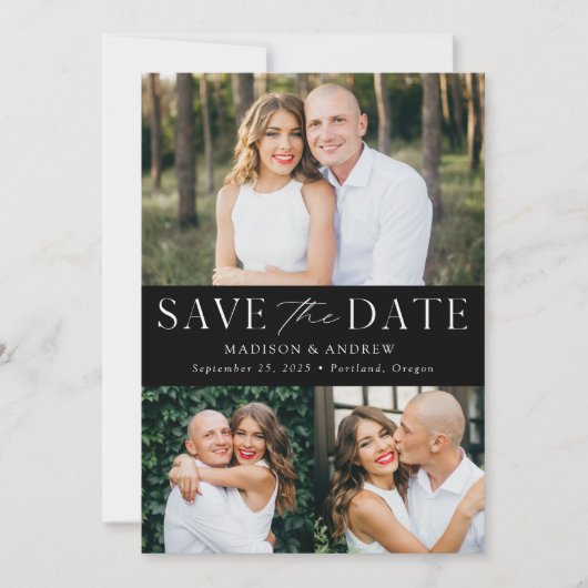 Save The Date Photo moderne noir et blanc QR Code Enregistrer la (Devant)