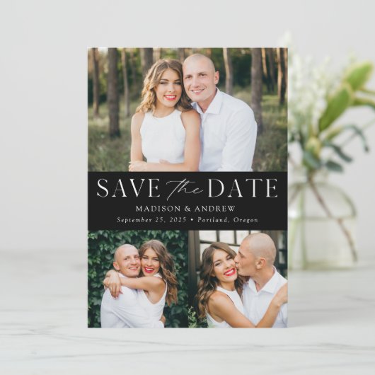 Save The Date Photo moderne noir et blanc QR Code Enregistrer la (Debout devant)