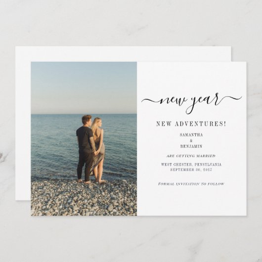 Save The Date Photo moderne Nouvel An Aventures Fiançailles (Devant / Derrière)