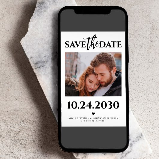 Save The Date Photo moderne QR code noir et blanc mariage