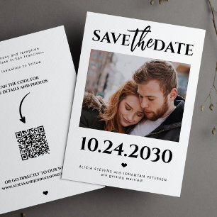 Save The Date Photo moderne QR code noir et blanc mariage