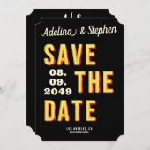Save The Date Photo moderne Retro Light Marquee Style Broadway (Devant / Derrière)