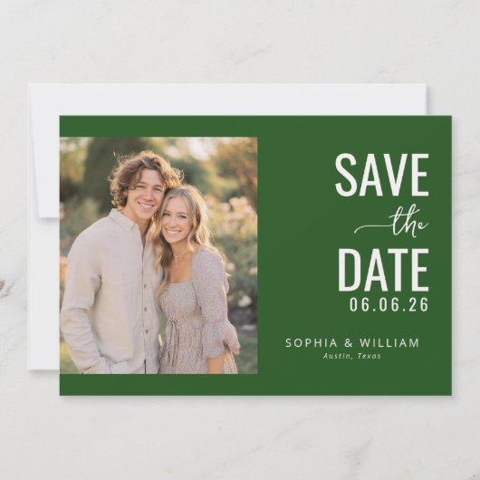 Save The Date Photo Moderne Romantique Vert Foncé (Devant)