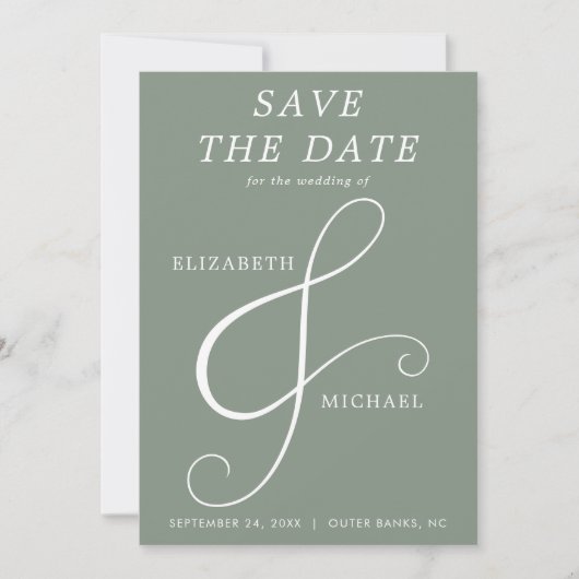 Save The Date Photo moderne Sage Green Ampersand Élégante (Devant)
