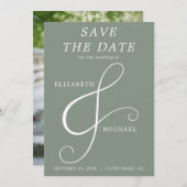 Save The Date Photo moderne Sage Green Ampersand Élégante (Devant / Derrière)
