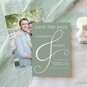 Save The Date Photo moderne Sage Green Ampersand Élégante