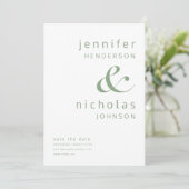 Save The Date Photo moderne Sage Green Ampersand Typographie (Debout devant)