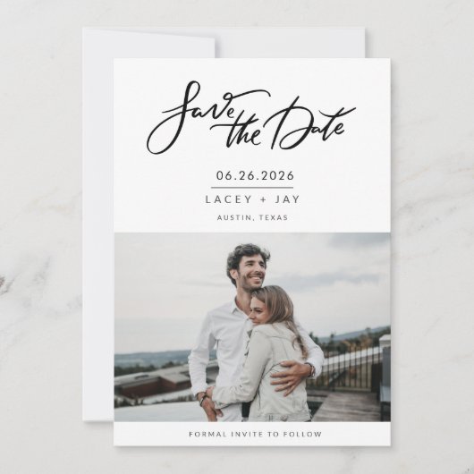 Save The Date Photo moderne Script Mariage Enregistrer la date (Devant)