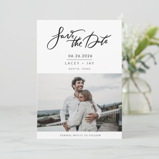 Save The Date Photo moderne Script Mariage Enregistrer la date (Debout devant)
