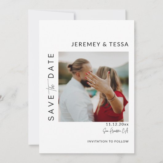Save The Date Photo moderne simple en noir et blanc (Devant)