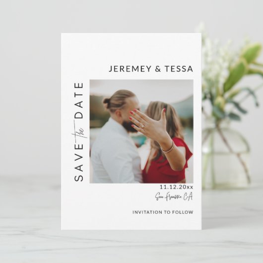 Save The Date Photo moderne simple en noir et blanc (Debout devant)