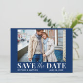 Save The Date Photo moderne tendance bleu marine (Debout devant)
