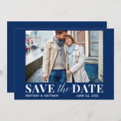 Save The Date Photo moderne tendance bleu marine (Devant / Derrière)
