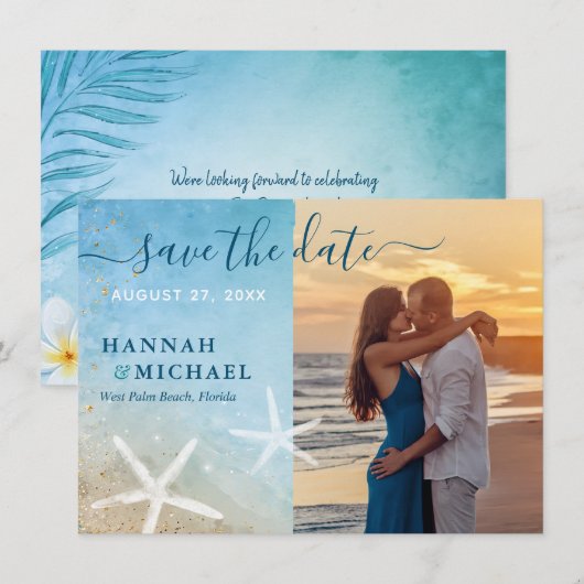 Save The Date Photo moderne Tropical Elegant Beach Wedding Photo (Devant / Derrière)