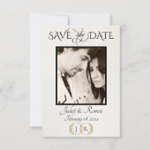 Save The Date Photo, monogramme Roses & Feuille - Rouge (Devant)