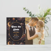 Save The Date Photo Mystical Black Gold Celestial Stars Mariage (Debout devant)
