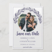 Save The Date Photo Navy Blue Garland Enregistrer la date (Devant)