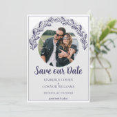 Save The Date Photo Navy Blue Garland Enregistrer la date (Debout devant)