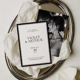 Save The Date Photo noir et blanc minimaliste moderne Enregistre