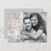 Save The Date Photo noir et blanc Orange Trim Enregistrer la dat (Devant / Derrière)