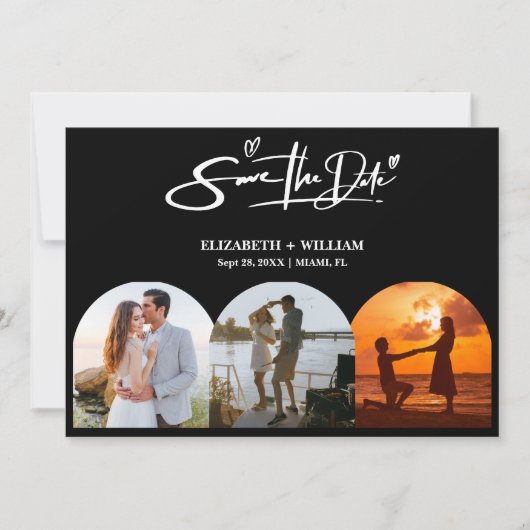 Save The Date Photo noir et blanc QR Code Mariage élégant (Devant)